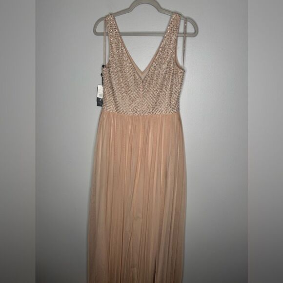 Adriana Papell Pearl Beaded Tulle long Maxi Dress NWT - Picture 9 of 9